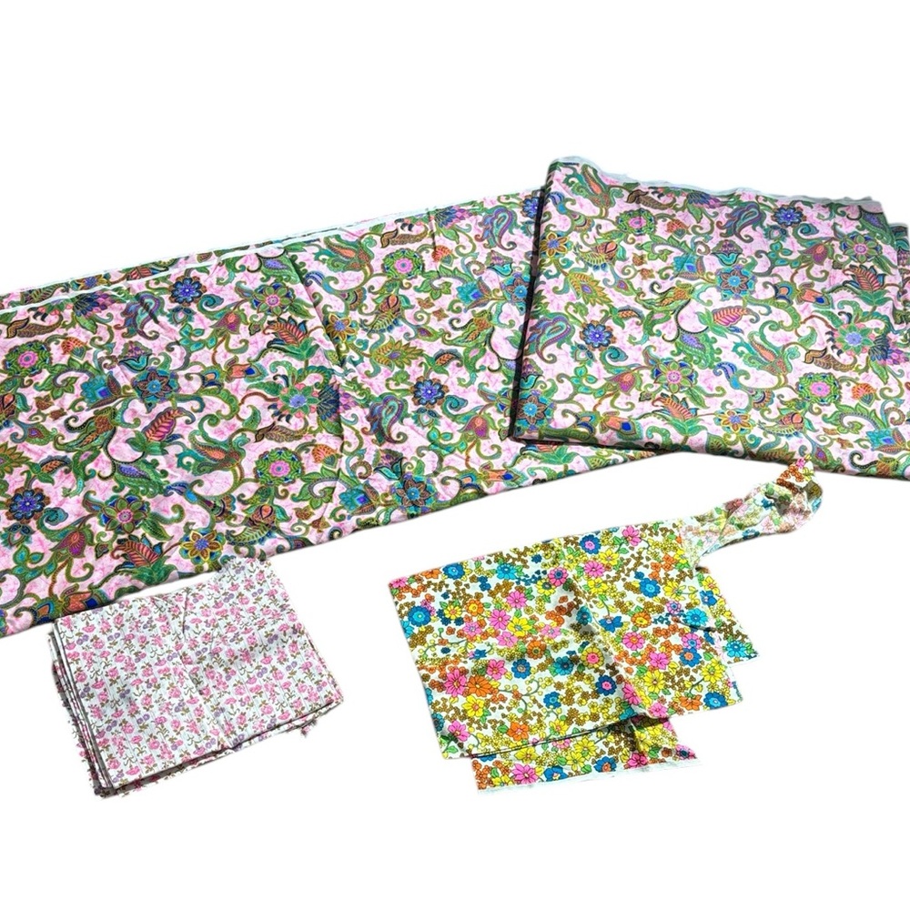 Vintage 1970s fabric scraps bright vibrant floral retro